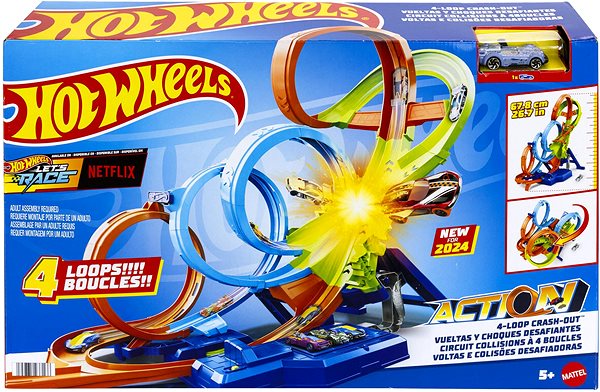 Slot Car Track Hot Wheels Track with 4 loops and English 1:64, motorised accelerator ...