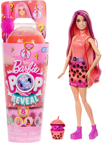 Játékbaba MATTEL Barbie Pop Reveal Barbie bubble tea - Kiegészítők és 8 meglepetés, illatos ...