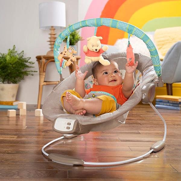 Baby Rocker Bright Starts Vibrating Lounger with Winnie the Pooh Dots & Hunny tune ...