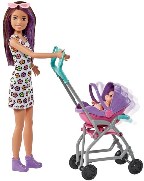 Játékbaba Barbie bébiszitter játékkészlet - babakocsi ...