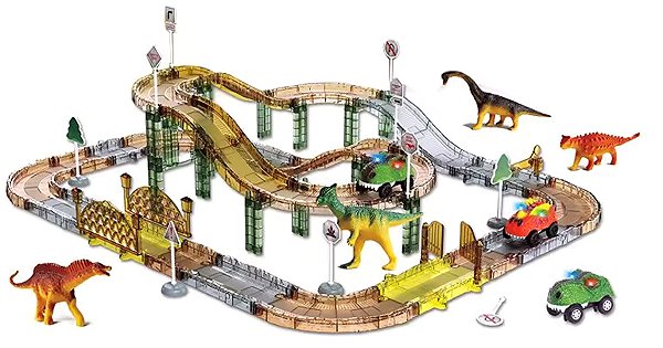 Mamido Dinosaur Race Track with Electric Car, 84 Pieces in a Box.