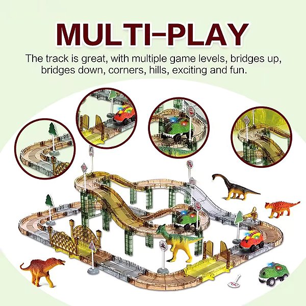 Mamido Dinosaur Race Track with Electric Car, 84 Pieces in a Box.