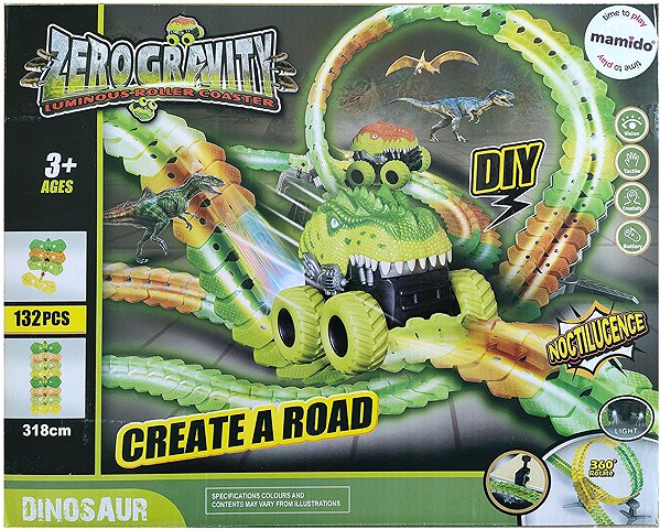 Mamido Dinosaur Zero Gravity Car Track, 132 Pieces, 318cm, 360° Rotation
