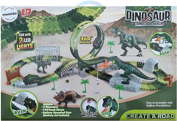 Mamido Racing Track Dinosaur World 168 Pieces, 360°, LED car.