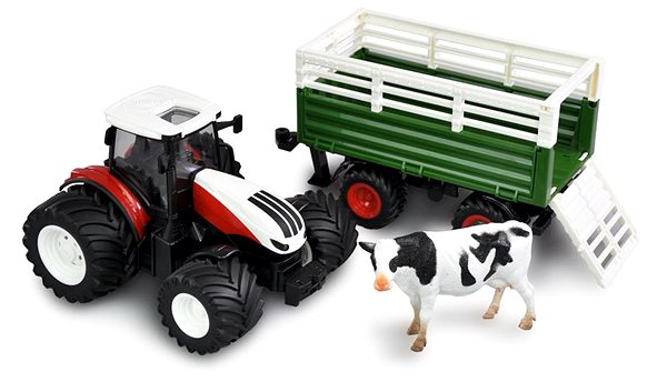 RC traktor na ovládanie Amewi traktor s prívesom pre zvieratá, svetlá, zvuk 1 : 24 ...