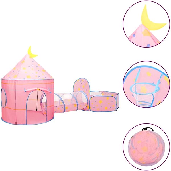 Detský stan SHUMEE Detský stan na hranie s 250 loptičkami ružový, 301 × 120 × 128 cm ...