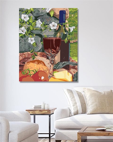 Maľovanie podľa čísel Zuty – Maľovanie podľa čísel – Zátišie pohár vína a jedlo (Mardell Schuster), 40 × 50 cm, plátno ...