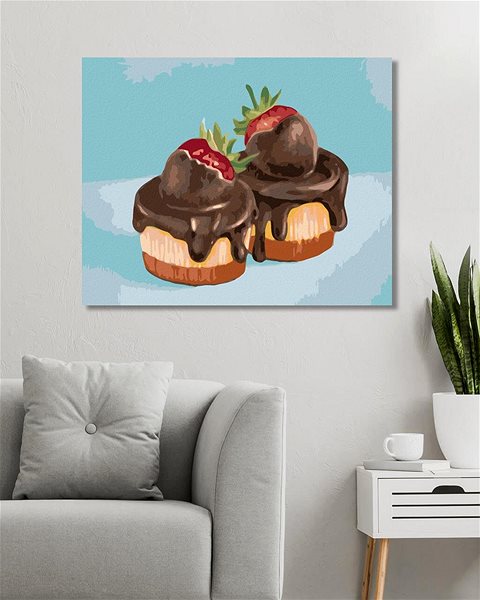 Maľovanie podľa čísel Zuty – Maľovanie podľa čísel – Torta s jahodou a čokoládovou polevou (Myroslava Voloschuk), 80 × 100 cm, plátno + rám ...