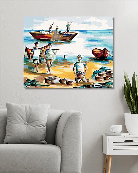 Maľovanie podľa čísel Zuty – Maľovanie Podľa Čísel – Rybári Na Pobreží, 80 × 100 cm, Plátno + Rám ...