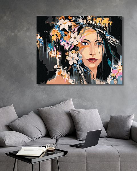 Maľovanie podľa čísel Zuty – Maľovanie Podľa Čísel – Čiernovlasá Žena S Kvetinami, 80 × 100 cm, Plátno + Rám ...