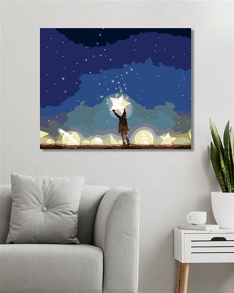 Maľovanie podľa čísel Zuty – Maľovanie Podľa Čísel – Chlapec Medzi Žiariacimi Planétami, 80 × 100 cm, Plátno + Rám ...