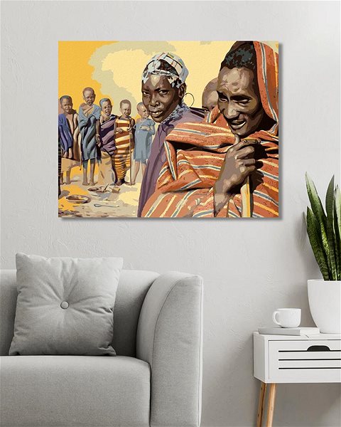 Maľovanie podľa čísel Zuty – Maľovanie podľa čísel – Afrika Domorodci (D. Rusty Rust), 80 × 100 cm, plátno + rám ...