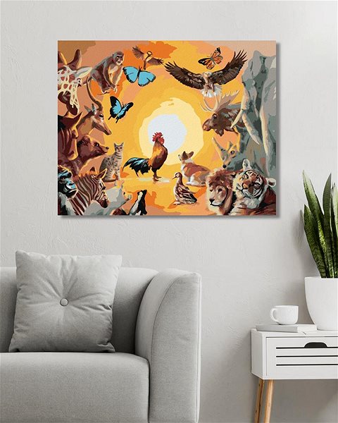 Maľovanie podľa čísel Zuty – Maľovanie podľa čísel – Zvieratá a západ slnka (D. Rusty Rust), 80 × 100 cm, plátno + rám ...