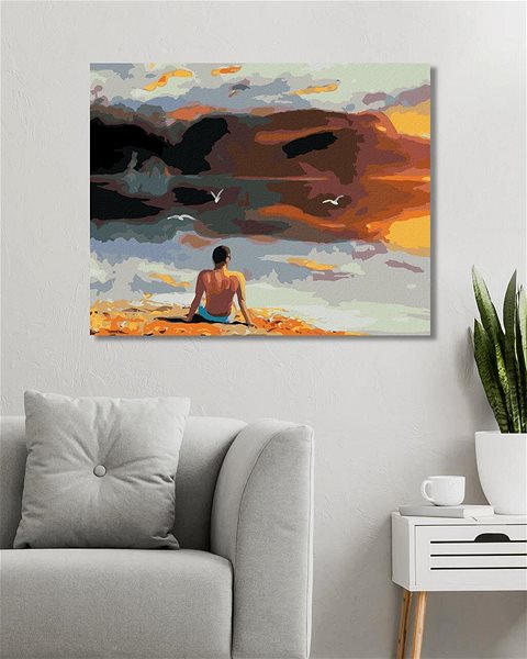Maľovanie podľa čísel Zuty – Maľovanie podľa čísel – Muž a západ slnka pri vode (D. Rusty Rust), 80 × 100 cm, plátno + rám ...