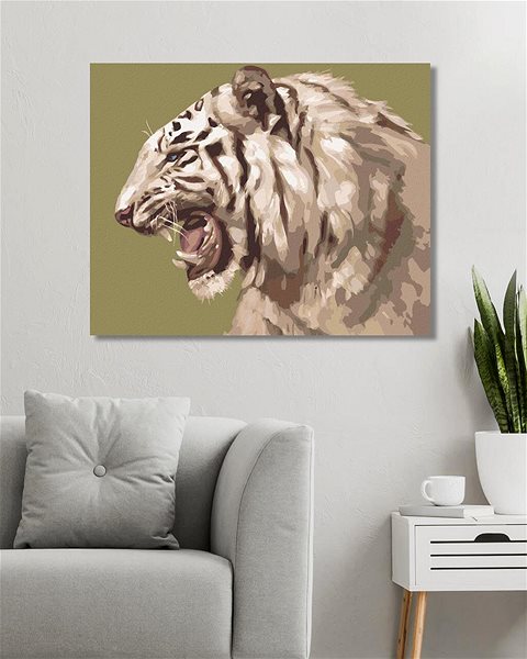 Maľovanie podľa čísel Zuty – Maľovanie podľa čísel – Revúci biely tiger portrét (D. Rusty Rust), 80 × 100 cm, plátno + rám ...