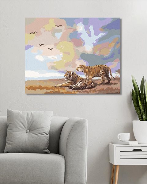 Maľovanie podľa čísel Zuty – Maľovanie podľa čísel – Tiger a mraky (D. Rusty Rust), 80 × 100 cm, plátno + rám ...