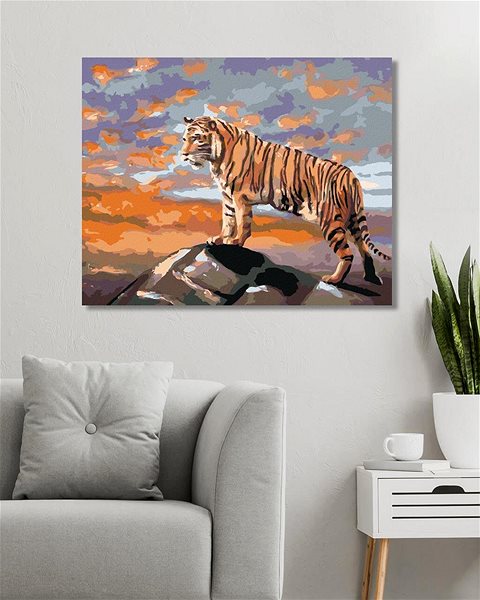Maľovanie podľa čísel Zuty – Maľovanie podľa čísel – Tiger na skale (D. Rusty Rust), 80 × 100 cm, plátno + rám ...