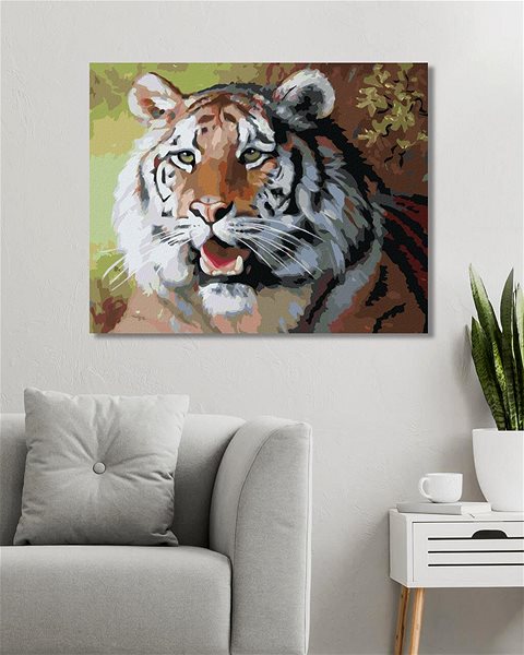 Maľovanie podľa čísel Zuty – Maľovanie podľa čísel – Tiger s otvorenou tlamou portrét (D. Rusty Rust), 80 × 100 cm, plátno + rám ...