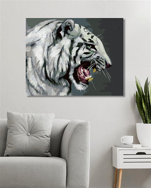 Maľovanie podľa čísel Zuty – Maľovanie podľa čísel – Revúci biely tiger portrét (D. Rusty Rust), 80 × 100 cm, plátno + rám ...