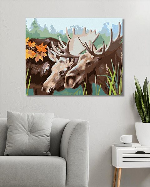 Maľovanie podľa čísel Zuty – Maľovanie podľa čísel – Losí pár (D. Rusty Rust), 80 × 100 cm, plátno + rám ...
