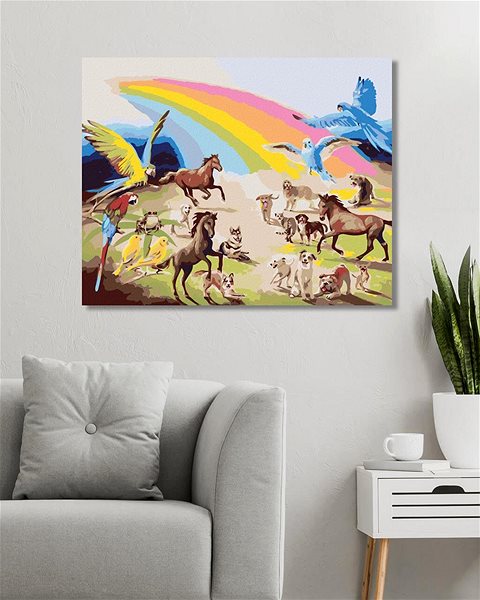 Maľovanie podľa čísel Zuty – Maľovanie podľa čísel – Zvieratá a dúha (D. Rusty Rust), 80 × 100 cm, plátno + rám ...