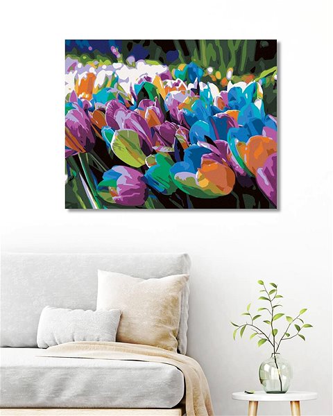 Maľovanie podľa čísel Zuty – Maľovanie Podľa Čísel – Dúhové Tulipány, 80 × 100 cm, Plátno + Rám ...