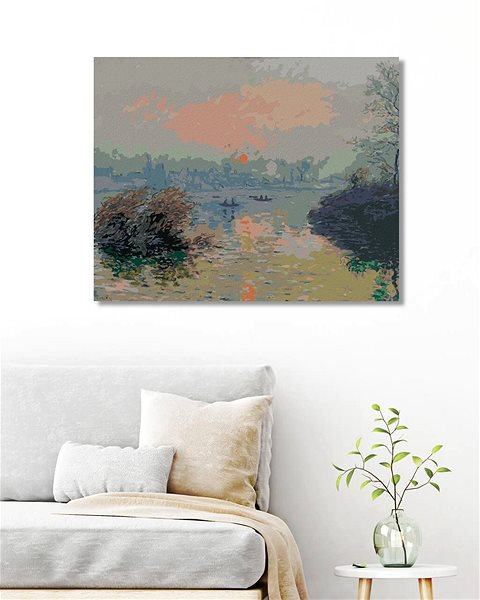 Maľovanie podľa čísel Zuty – Maľovanie Podľa Čísel – Le Coucher De Soleil Sur La Seine (Claude Monet), 40 × 50 cm, Plátno + Rám ...