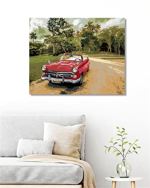Maľovanie podľa čísel Zuty – Maľovanie Podľa Čísel – Červené Auto Na Ceste, 80 × 100 cm, Plátno + Rám ...