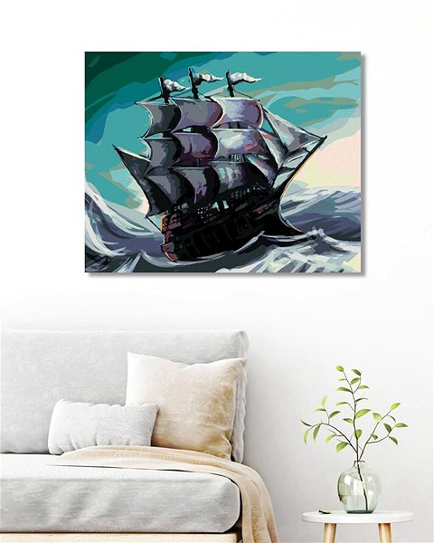 Maľovanie podľa čísel Zuty – Maľovanie Podľa Čísel – Pirátska Loď Na Mori, 40 × 50 cm, Plátno ...