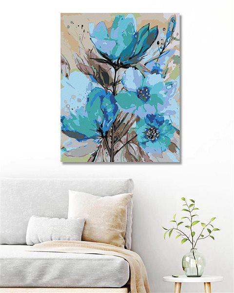 Maľovanie podľa čísel Zuty – Maľovanie Podľa Čísel – Abstrakcia Modrých Kvetín Ii, 80 × 100 cm, Plátno + Rám ...