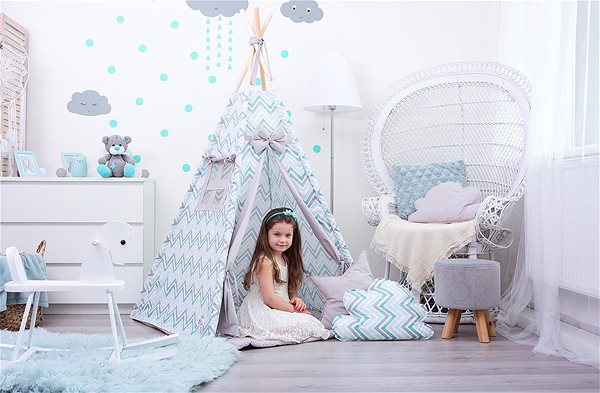 Tent for Children BabyTýpka Teepee Zigzag, Mint Grey Lifestyle
