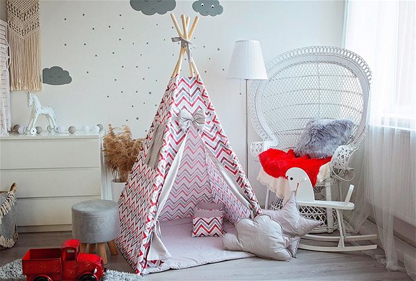 Tent for Children BabyTýpka Zigzag Tieepee, Red/Grey Lifestyle