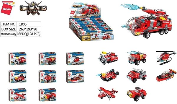 Building Set Qman Water Cannon Fire Truck 1805 8-in-1 Set Package content