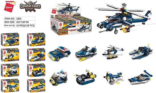 Building Set Qman Storm Armed Helicopter 1801 8-in-1 Set Package content