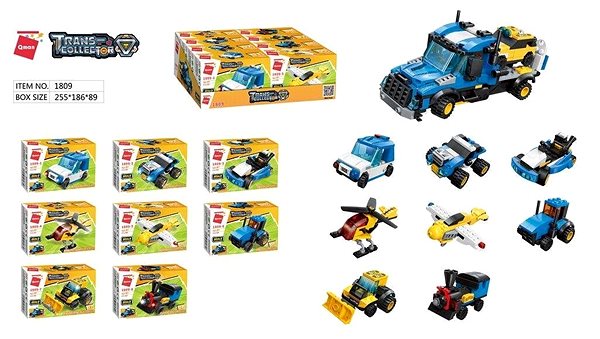 Building Set Qman City Tow Truck 1809 Complete 8-in-1 Package content