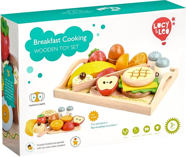 Geschirr für Kinderküchen Lucy & Leo 222 Frühstück auf einem Tablett - Holzspielset mit Magneten ...