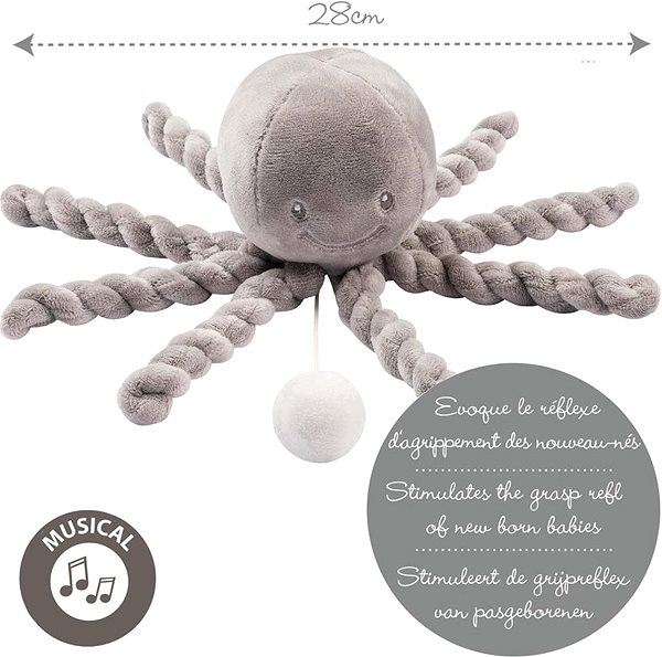 Plyšová hračka Nattou Prvá hrajúca hračka pre bábätká chobotnička PIU PIU Lapide grey 0 mes.+ ...