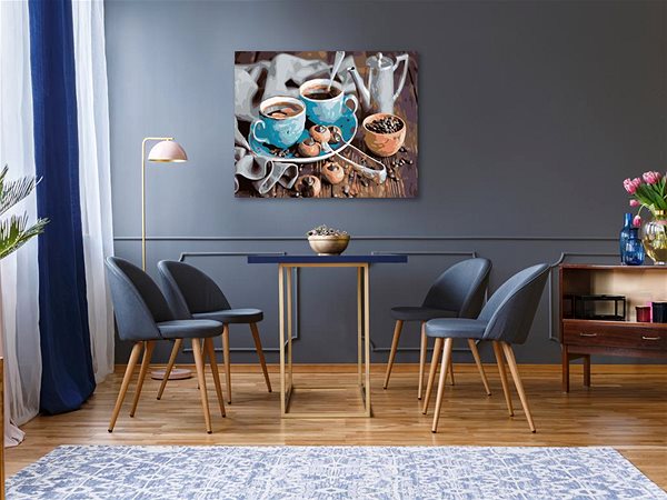 Maľovanie podľa čísel Maľovanie podľa čísel - Modré šálky kávy, 50 x 40 cm, bez rámu a napnutého plátna ...