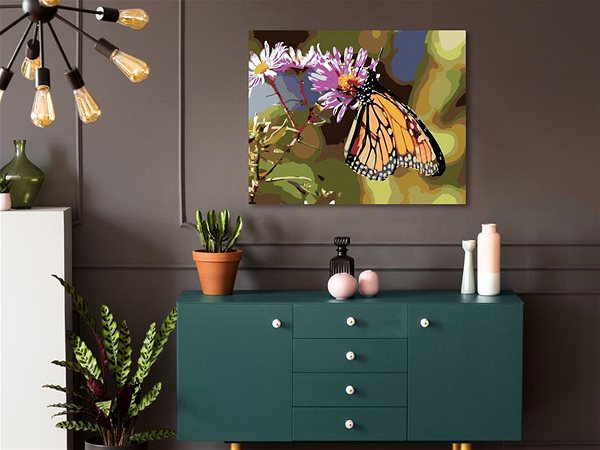 Maľovanie podľa čísel Maľovanie podľa čísel – Motýľ a kvitnúce kvety, 100 × 80 cm, napnuté plátno na rám ...