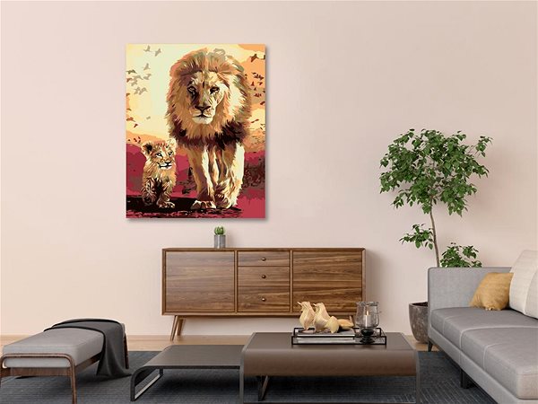 Maľovanie podľa čísel Maľovanie podľa čísel - Kráčajúci lev s levíčaťom, 40 x 50 cm, bez rámu a napnutého plátna ...