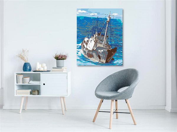 Maľovanie podľa čísel Maľovanie podľa čísel - Rybárska loď na mori, 40 x 50 cm, napnuté plátno na ráme ...