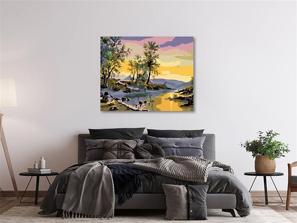 Maľovanie podľa čísel Maľovanie podľa čísel – Západ slnka nad riekou, 50 × 40 cm, napnuté plátno na rám ...
