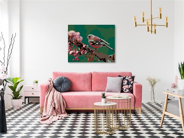 Maľovanie podľa čísel Maľovanie podľa čísel – Kvitnúca sakura a ružový vtáčik, 50 × 40 cm, napnuté plátno na rám ...