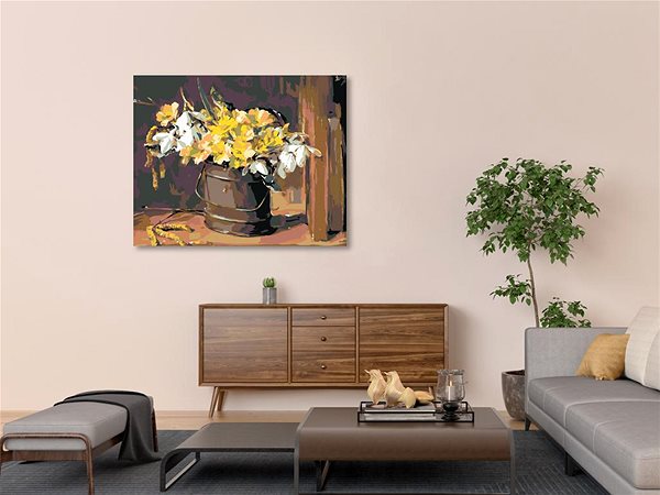 Maľovanie podľa čísel Maľovanie podľa čísel – Lúčne kvety vo vedierku, 50 × 40 cm, napnuté plátno na rám ...