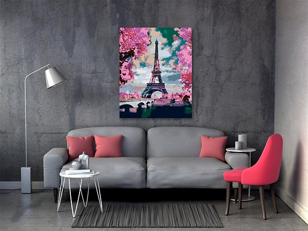Maľovanie podľa čísel Maľovanie podľa čísel – Eiffelova veža a ružové stromy, 40 × 50 cm, bez rámu a bez napnutého plátna ...