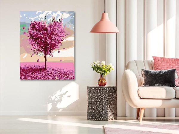 Maľovanie podľa čísel Maľovanie podľa čísel – Ružový srdcový strom, 80 × 100 cm, bez rámu a bez napnutého plátna ...