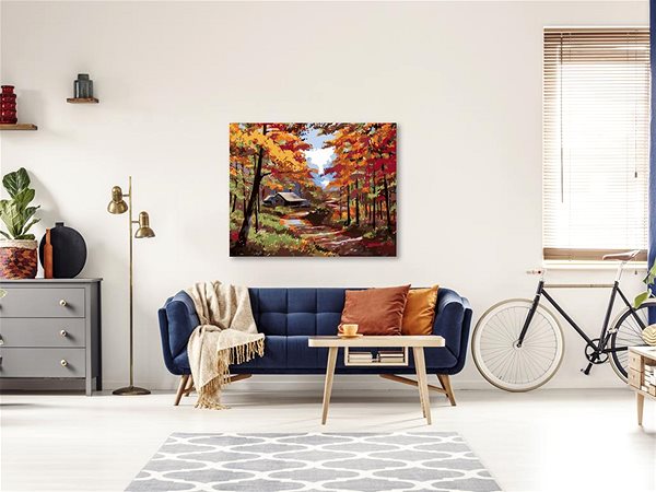 Maľovanie podľa čísel Maľovanie podľa čísel – Chalupa v jesennom lese, 50 × 40 cm, plátno napnuté na ráme ...
