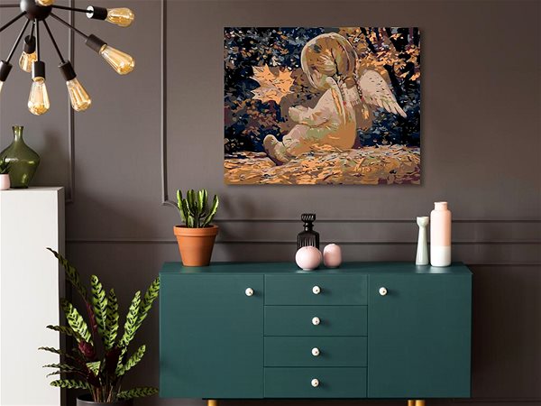 Maľovanie podľa čísel Maľovanie podľa čísel – Anjelik s copíkmi a javorovým lístkom, 100 × 80 cm, napnuté plátno na rám ...