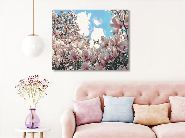 Maľovanie podľa čísel Maľovanie podľa čísel – Kvitnúce magnólie, 50 × 40 cm, plátno napnuté na ráme ...