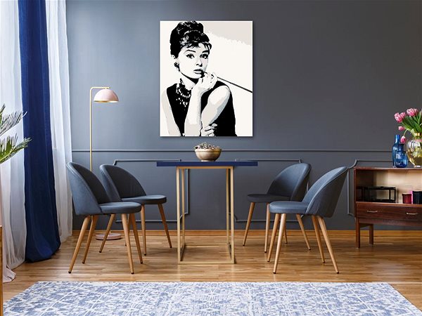 Malen nach Zahlen Malen nach Zahlen - Audrey Hepburn schwarz-weiß, 40x50 cm, Spannleinwand auf Rahmen ...